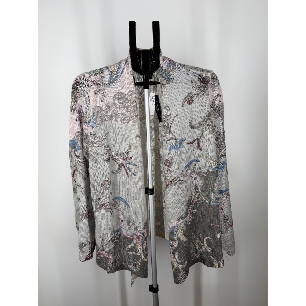 Grace The Perfect Fit Womens Floral Paisley Open Front Cardigan Sweater L NWT